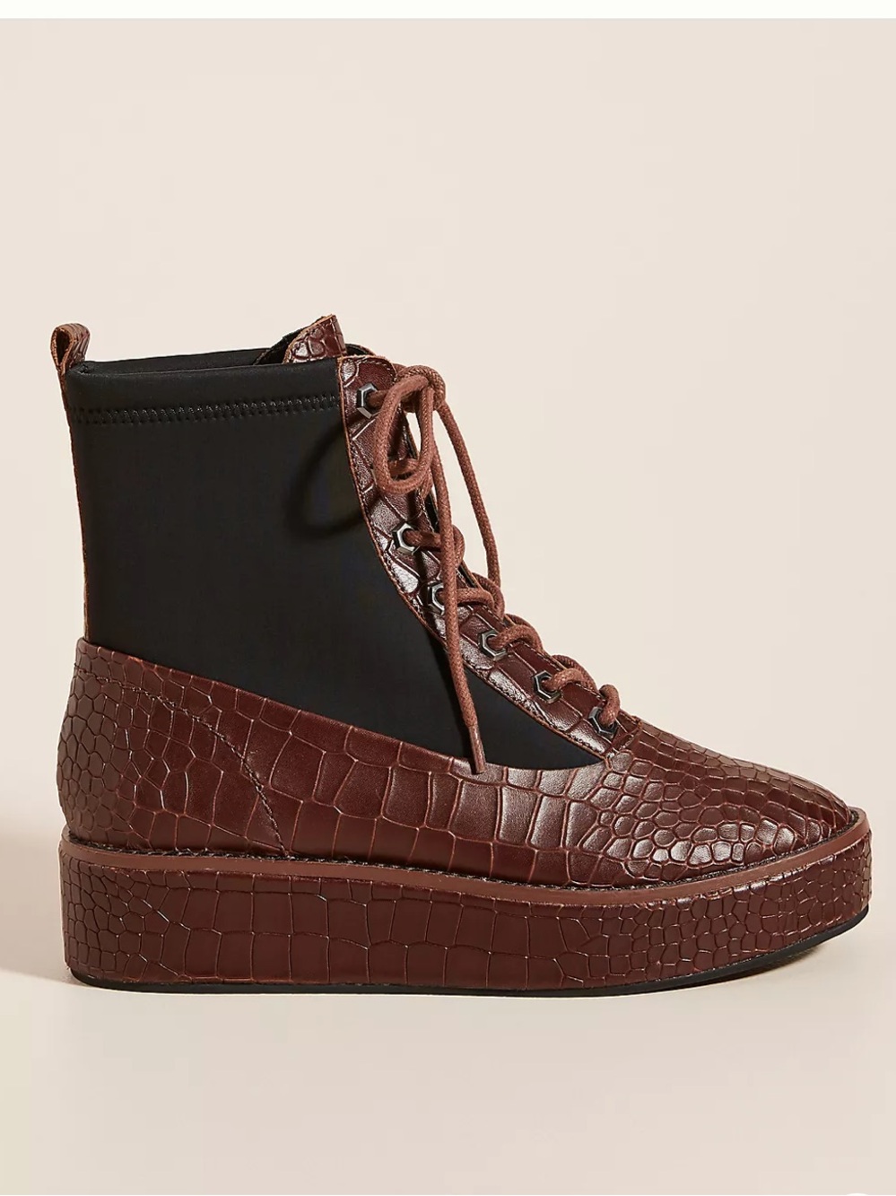 Kelsi Dagger Brooklyn Freeze Platform Boots Brown Croc Embossed Leather Size 7.5